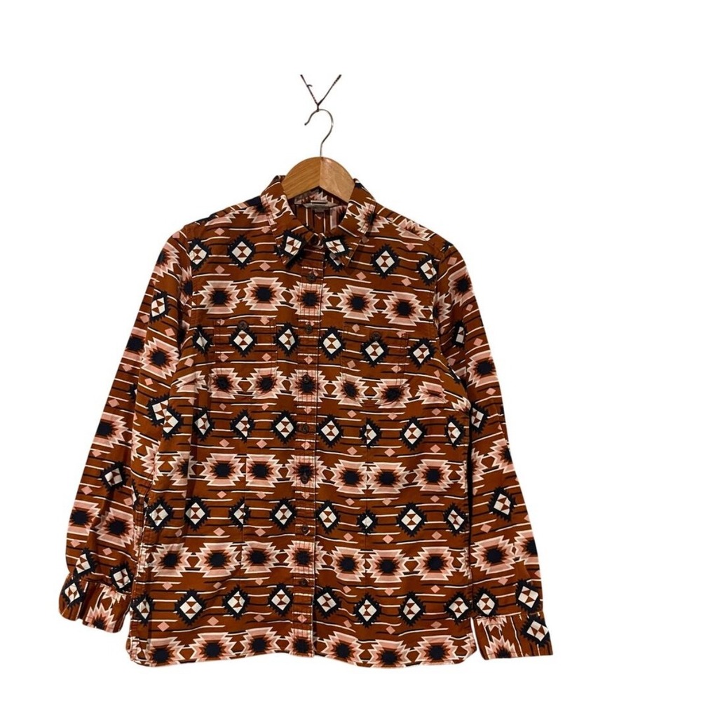 Duluth Trading Co Womens Geometric Aztec Print Button Up Casual Shirt